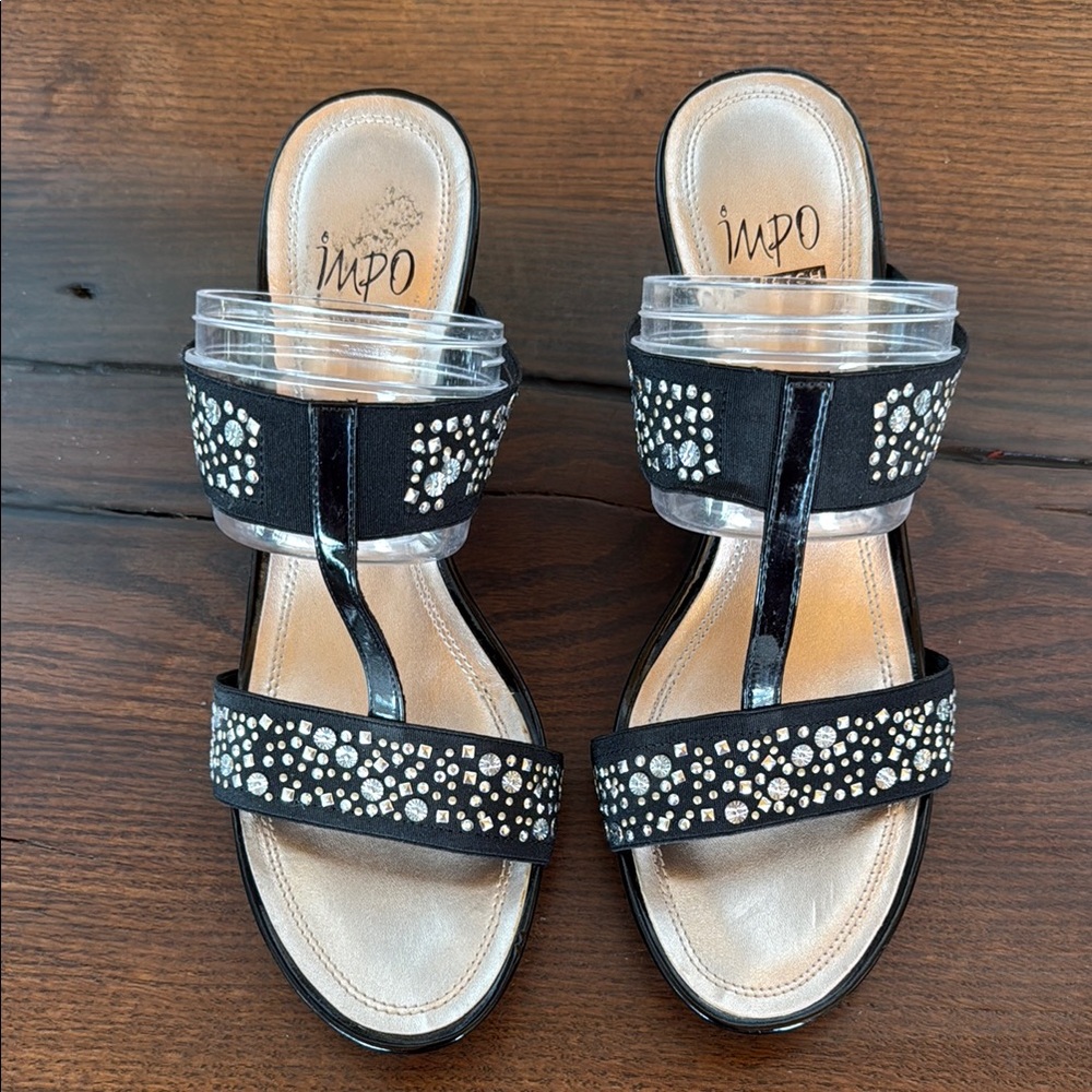 Impo Black Sandals with Rhinestone Accents